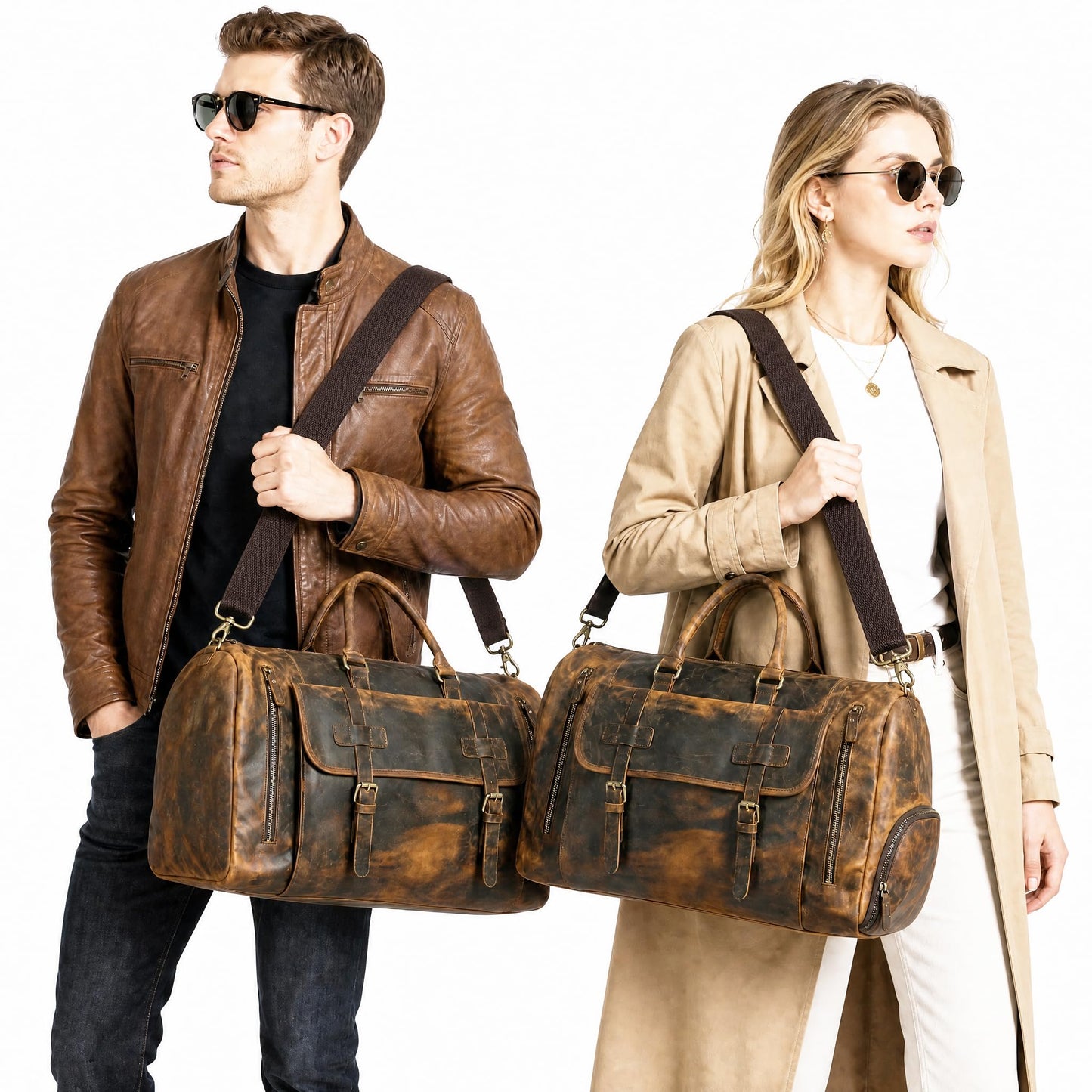 Handadsume Canvas + Leather Travel Luggage Tote Duffle Gym Suitcase Weekender Overnight Bag For Men Male FB8151 (8151-Dark Brown2)