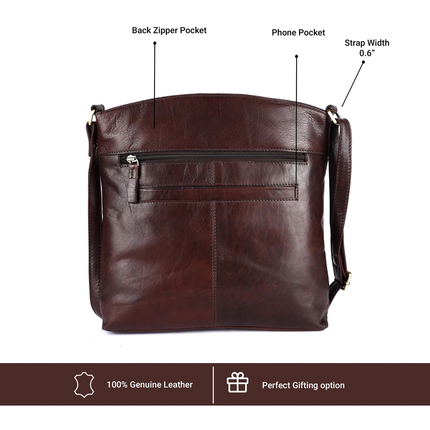LEDERBUCK Terry Large Soft Real Leather Crossbody handbag-Triple Zip Premium Sling Crossover Shoulder Bag for Women (Brown)