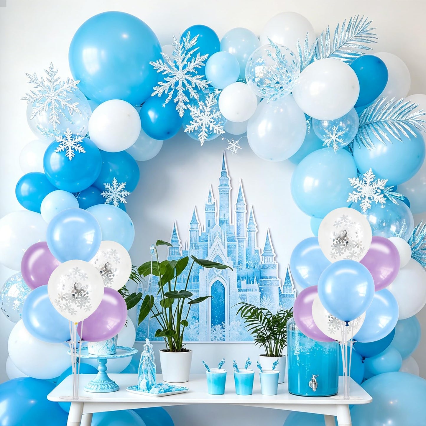 TONIFUL 4 Set Macaron Blue Purple Snowflakes Balloon Centerpieces for Table,Balloon Stand Kit for Kid Party Decor,Birthday Decorations Winter Theme Party Decorations