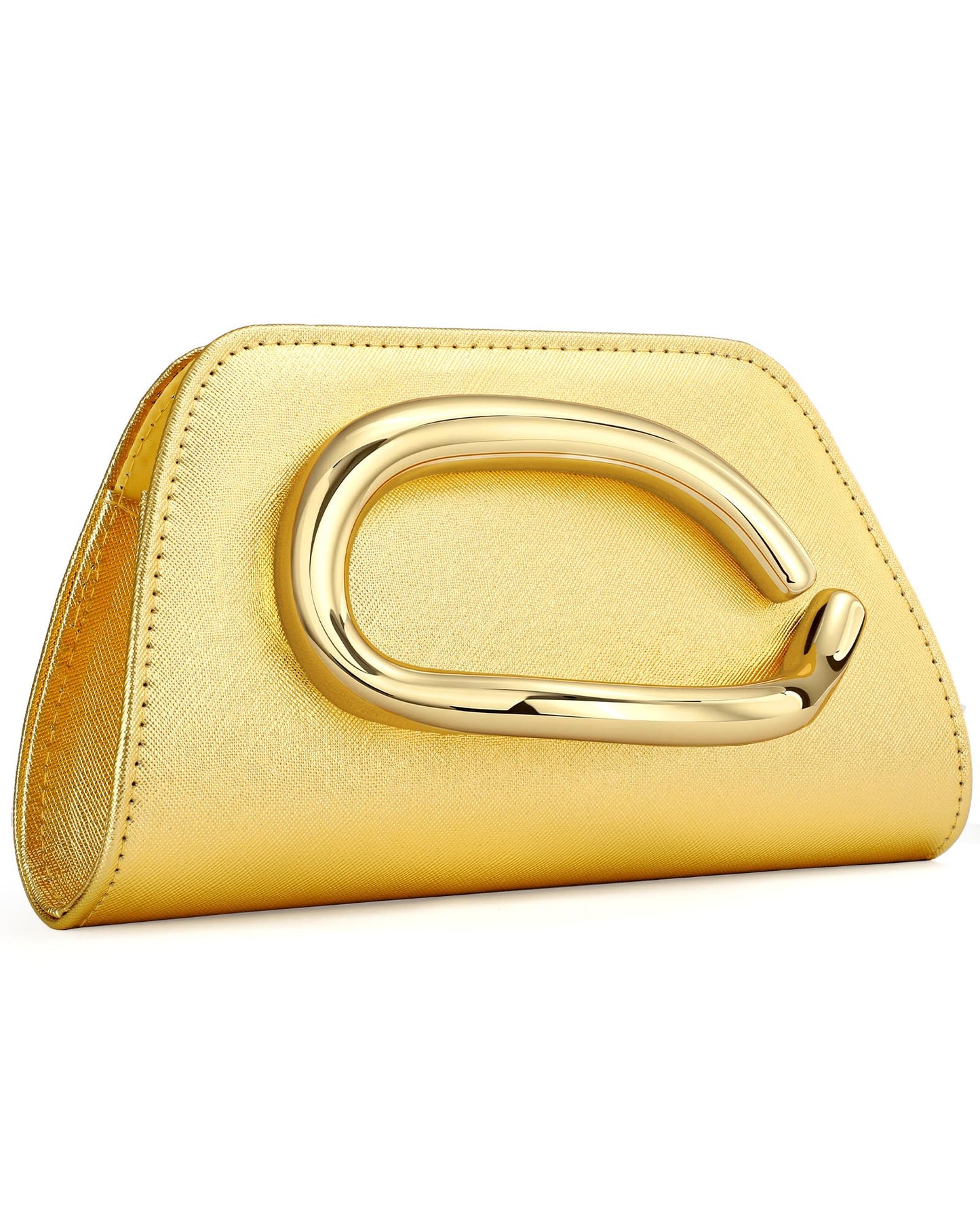 XquiziFit Gold Clutch PU Leather Clutch Purses for Women Metal Handle Evening Bag for Wedding Cocktail Party