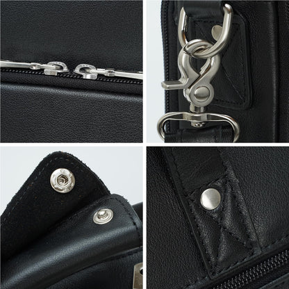 Masa Kawa Black Leather Briefcase for Men 15.6 Inch Laptop Crossbody Shoulder Messenger Professional Office Bag Attache Brief Case Handbag Gifts for Business Travel Work Lawyer, Medium