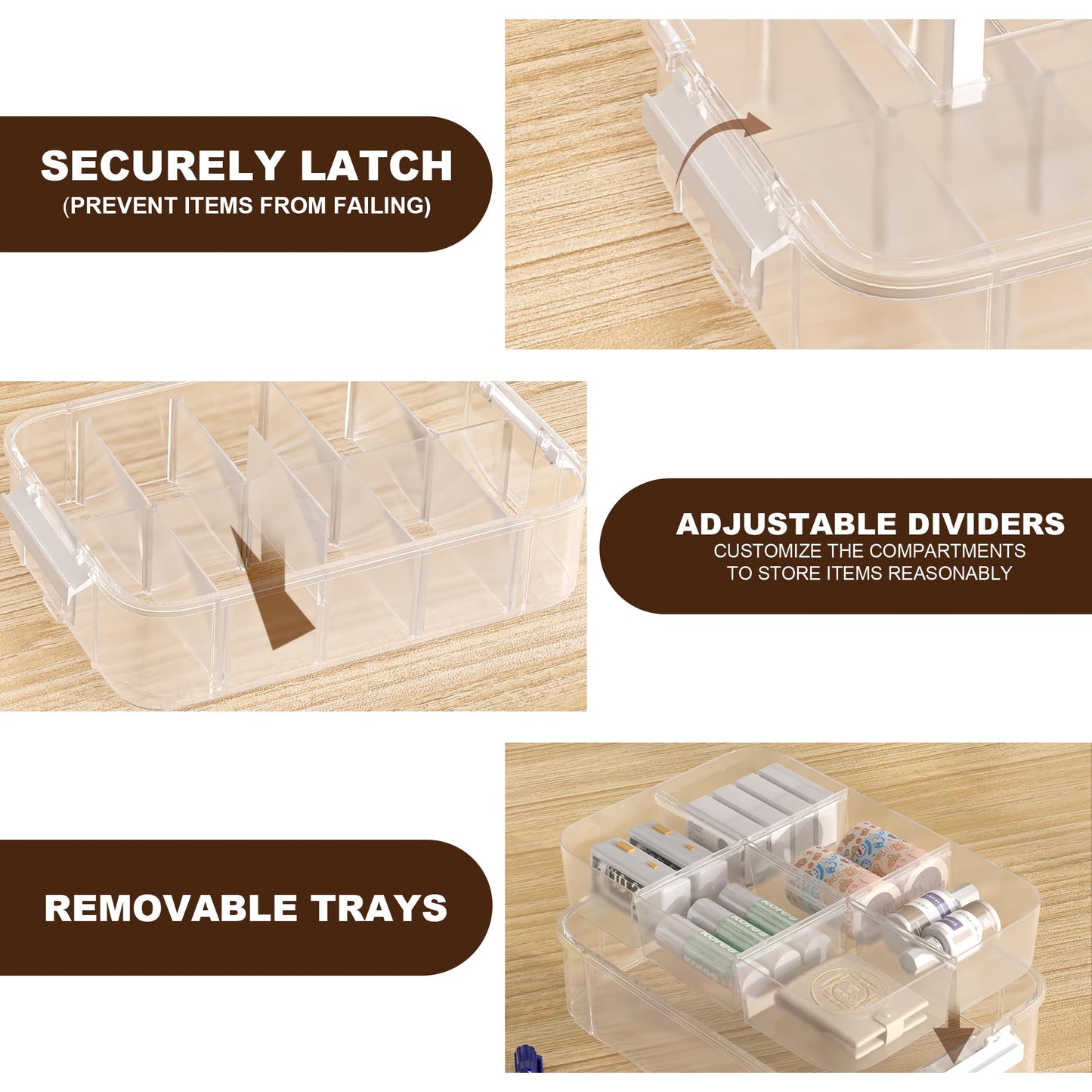 4-Tier Plastic Craft Storage and Organizers with 2 Removable Trays and 20 Adjustable Compartments, Art Supply Storage Organizer for Sewing,Puzzles,Washi Tape,Nail Polish