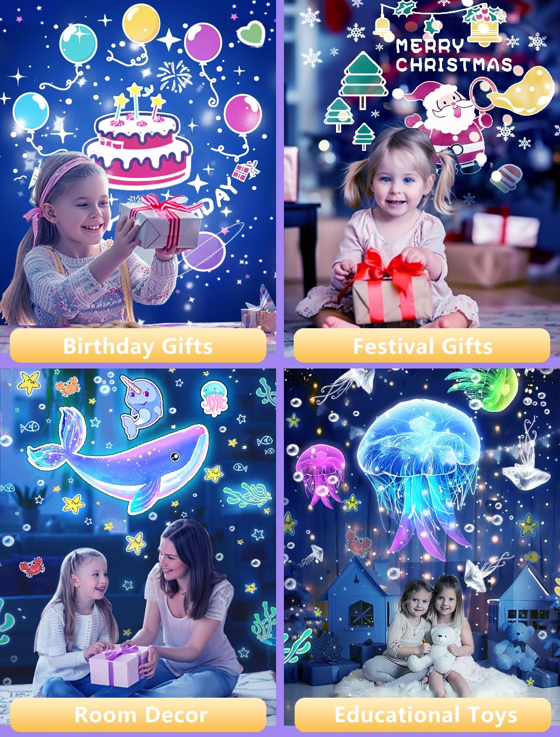 21 Sets of Films, Projector Night Light for Kids Bedroom, Ceiling, Kids Night Light Projector, Star Galaxy Projector with 360° Rotation Dimmable for Girls, Birthday, Christmas, Nursery, Room Decor