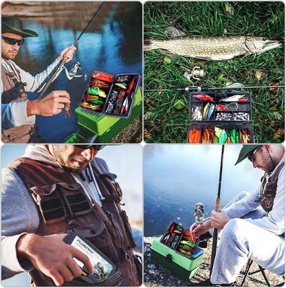 PLUSINNO 210pcs Fishing Lures Fishing Tackle Box Fishing Gifts for Men, Bass, Trout Fishing Accessories Kit for Saltwater & Freshwater Fishing Gear Including Topwater Lures, Hooks, Spinnerbaits
