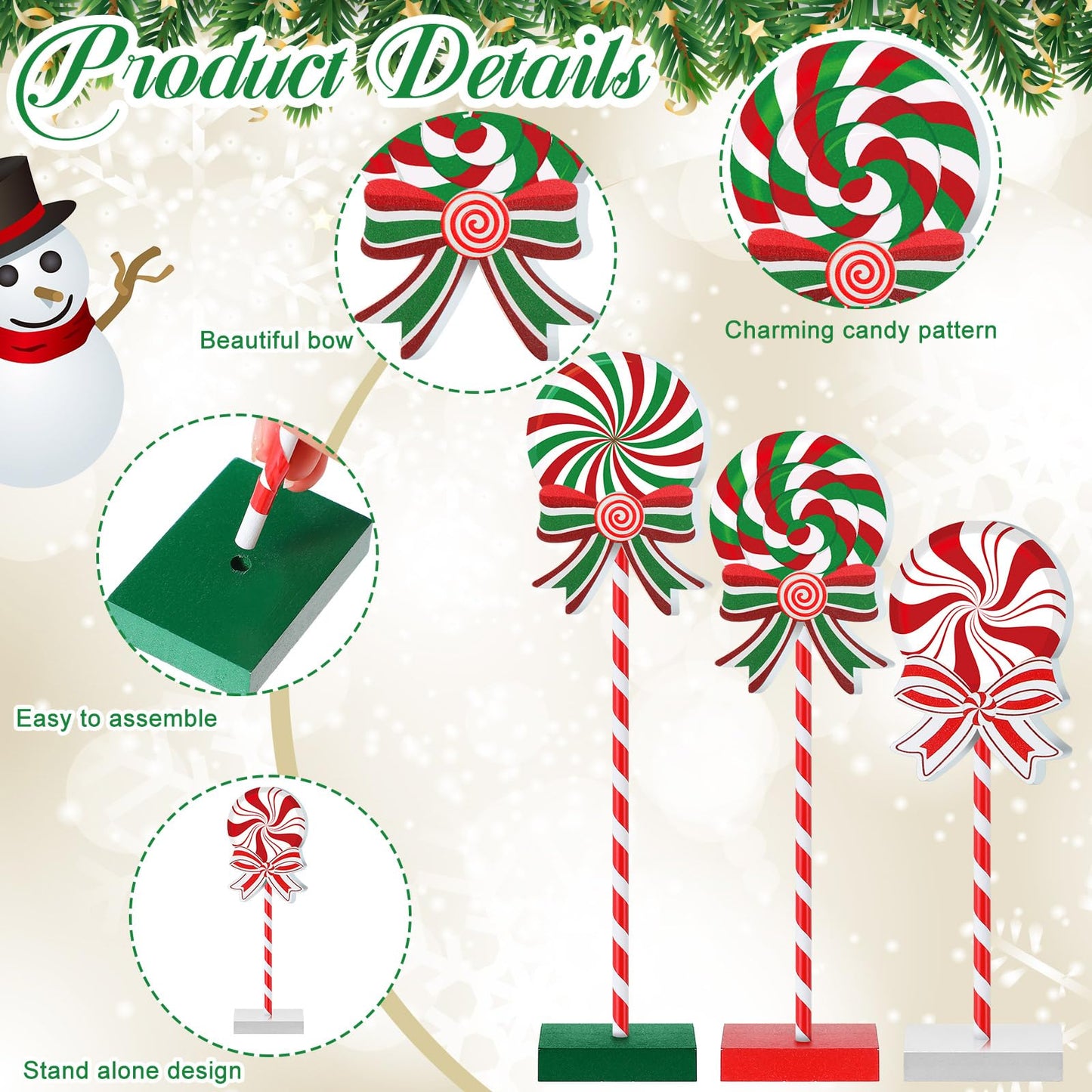 6 Pieces Christmas Candy Wooden Tabletop Decor Candy Cane Tall Standing Wood Block Xmas Cane Table Centerpiece Sign for Christmas Tiered Tray Home Desk Office Party Decoration(Wood,Red, Green, White)