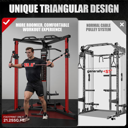 JELENS CC01 Fitness Cable Crossover Machine with High and Low Pulley System, Functional Trainer with with Pull Up Bars and Optional Bundle (Red, CC01 Cable Crossover Machine)
