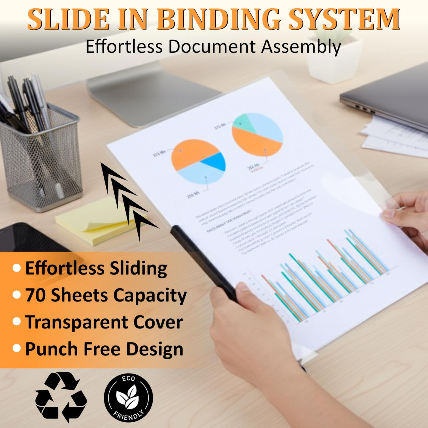 20 Pack Report Covers with Sliding Bar - Clear Plastic Presentation Folders for A4 & Letter Size Paper, 70 Sheet Capacity File Document Binder for School, Office, Resume & Business Use