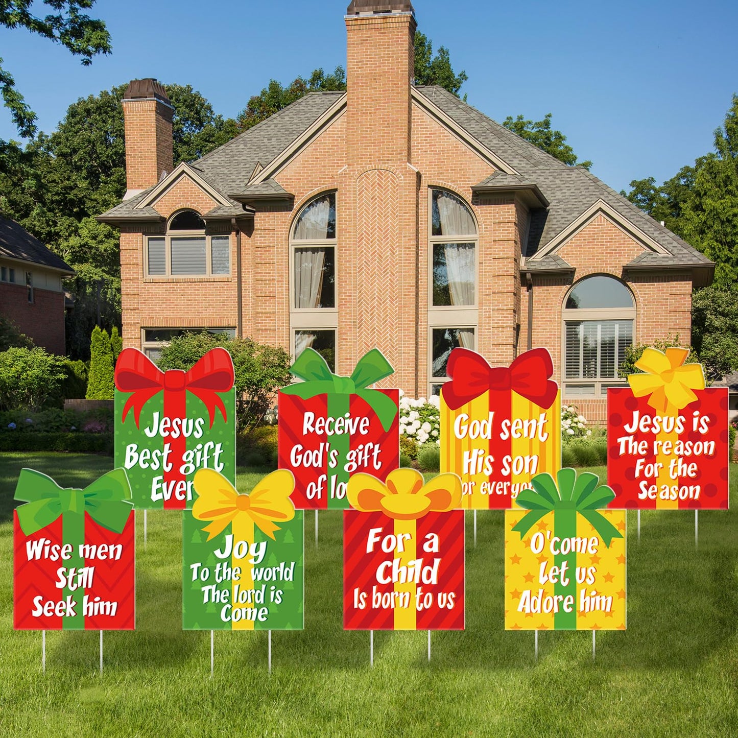 Suzile 8 Pcs Christmas Nativity Yard Signs with Stakes - Religious Gift Box Decorations - Jesus Is the Reason Lawn Ornament Sign for Church, Home, Inside & Outdoor Decoration