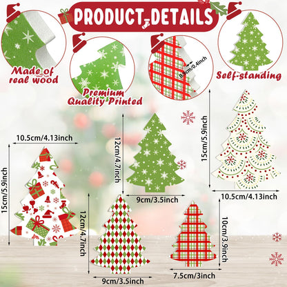 Huwena 5 Pcs Christmas Table Decoration Wooden Xmas Tree Tiered Tray Decor Centerpiece Gift Box Indoor Christmas Tree for Shelf Mantel Fireplace Home Party (Red Green White Buffalo Plaid)