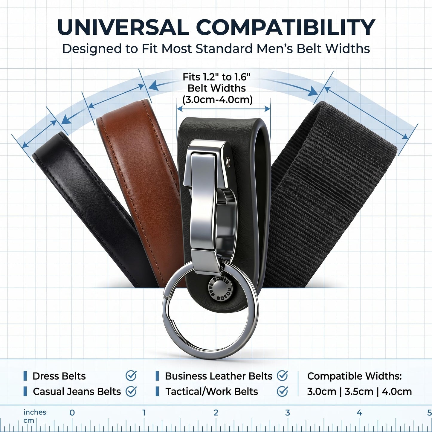 Liangery Keychain for Men, Belt Keychain Leather Belt Loop Key Holder Belt Key Chain Clips with Detachable Keyring for Men