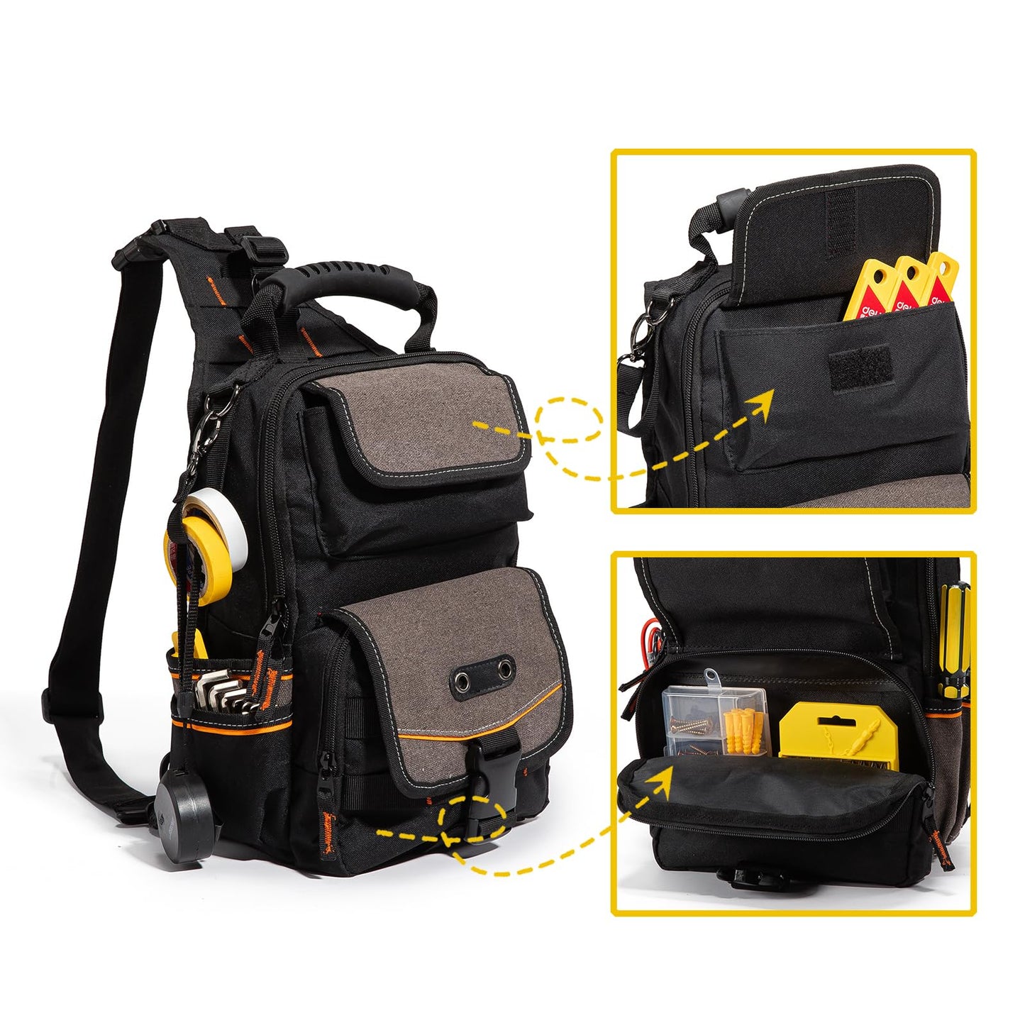 Electrician Tool Organizer Bag and Manual Shoulder Tool Bag Multifunctional Durable Canvas Portable Tool Bag Suitable for Maintenance Technicians Cable Technicians Crossbody Shoulder Carry (Bag Only)