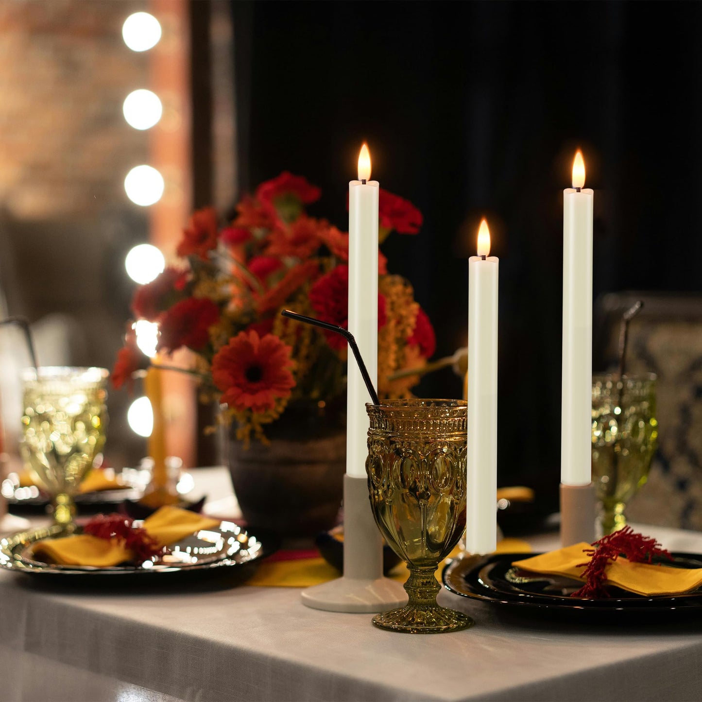 SEHNSY 12 Ivory LED Flameless Taper Candles with Remote Control, Timer & Flickering Flame, 10.1" Plastic Battery Operated Candlesticks for Holiday Party, Xmas, and Home Decor