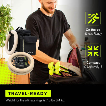 Eleviia Ultimate Pullup Travel Package: 9-Piece Kit Includes The Original Eleviia Doorway Pullup Bar System, Wooden Rings and Travel Straps, and Super Compact Travel Bag