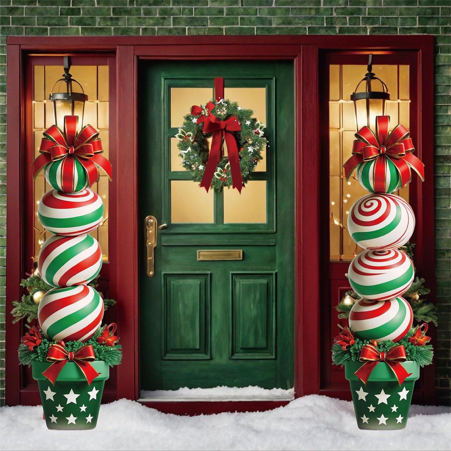 33" Christmas Decorations Outdoor Candy Christmas Decorations, 2ct Large Tall Outdoor Stake Signs 4 Interlocking PP Panels with H-Brackets Fiberglass Rods for Lawn Pathway Xmas Party
