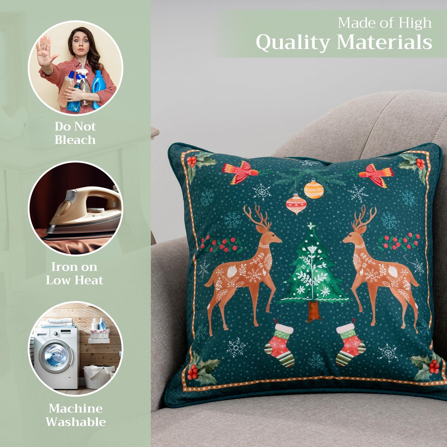 Maison d' Hermine Decorative Pillow Covers 20 x 20 inch Square 100% Cotton Throw Pillow Covers with Invisible Zipper for Living Room Couch Chair Sofas Spring Summer (Hygge Christmas)