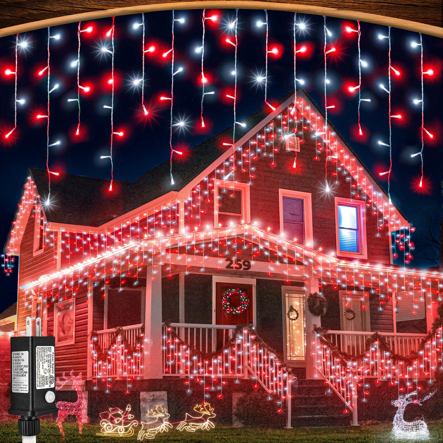 99ft Red and White Christmas Lights, 1216 LED Icicle Lights for Outside, Clear Wire Twinkle Light with 8 Modes Timer Waterproof for House Window Party Tree Holiday Patio Yard Home Decoration