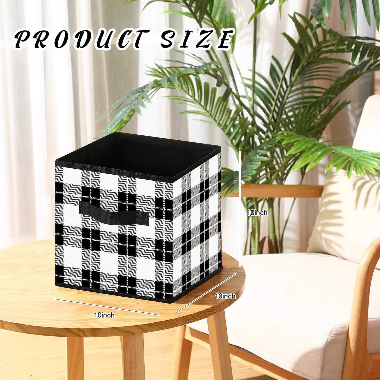 Suzile 6 Pcs Buffalo Plaid Storage Bins Christmas 10'' Buffalo Plaid Foldable Fabric Storage Cube with Handles Christmas Basket Box Organizers for Toys Shelf Closet Home Gift(Black and White)