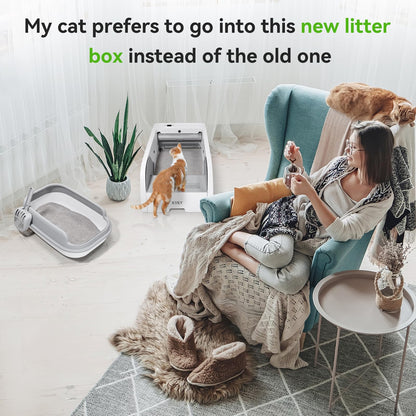 S6 Self Cleaning Litter Box, Upgraded Automatic Cat Litter Box Self Cleaning That Can Use Clumping Cat Litter, Open Design with Cats Taking to It Immediately, Anti Pinch and Odorless