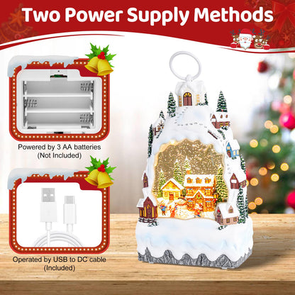 Christmas Snow Globe Lantern with 8 Holiday Music, Christmas Water Snow Globe USB/Battery Powered 6H Timer, Glitter Snowfall Build A Snowman Scene for Family Friends (Build A Snowman)