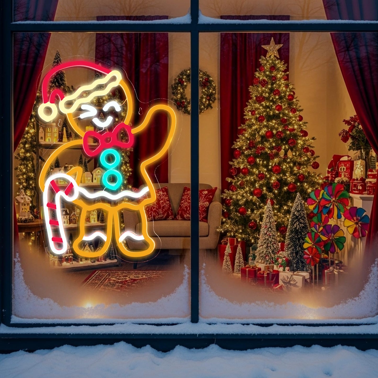Xuhal Female Gingerbread Man Neon Sign Christmas Neon Sign Xmas Decorations Light up USB Powered LED Light Wall Bar Living Room Decor for Christmas Winter Home Bedroom Office Table