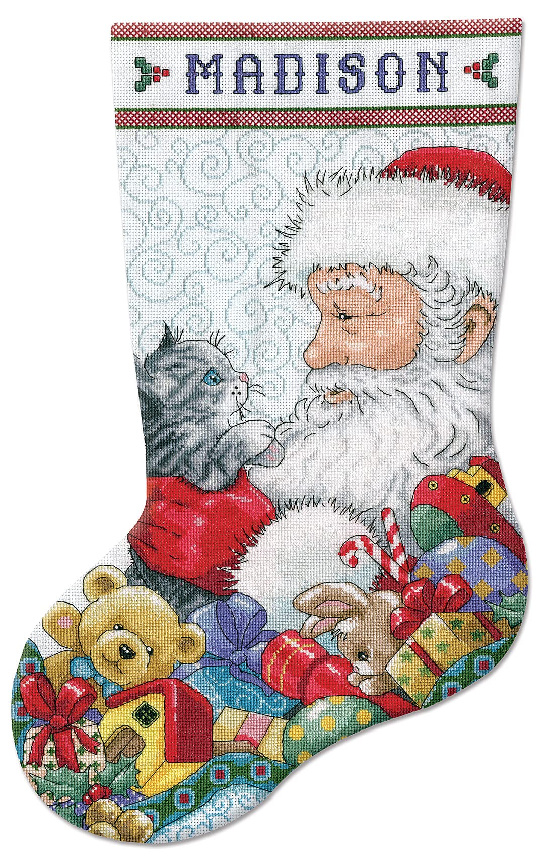 Design Works Crafts Santa with Kitten Counted Cross Stitch Stocking Kit