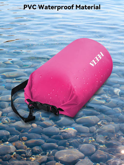 HEETA Waterproof Dry Bag for Women Men, Roll Top Lightweight Dry Storage Bag Backpack with Emergency Whistle for Travel, Kayaking, Boating, Camping, Beach, Cruise Ship Essentials (Rose Red, 5L)