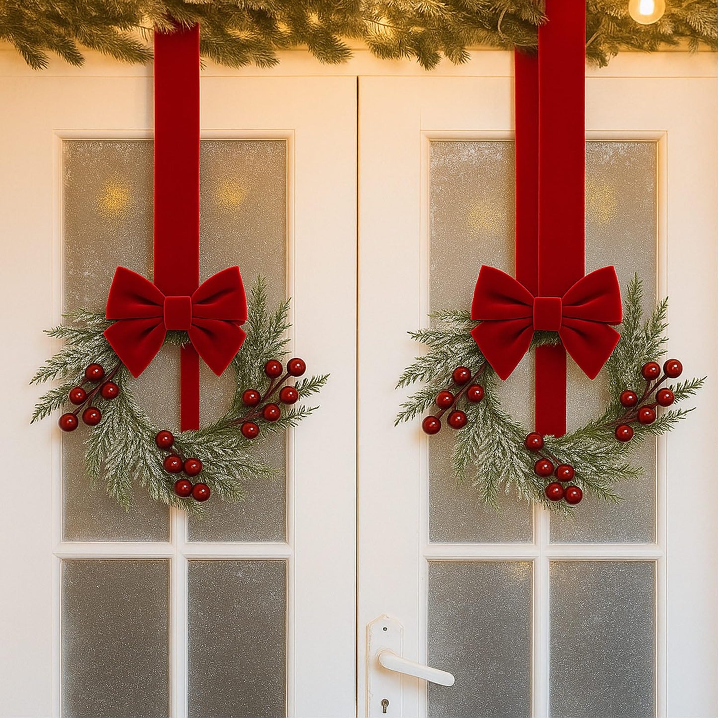 4 Pieces 8" Mini Christmas Wreaths - Small for Kitchen Cabinet/Window/Front Door, Artificial Red Berries & Pinecones, Christmas Candle Rings, Table/Farmhouse Decoration (No Ribbon)