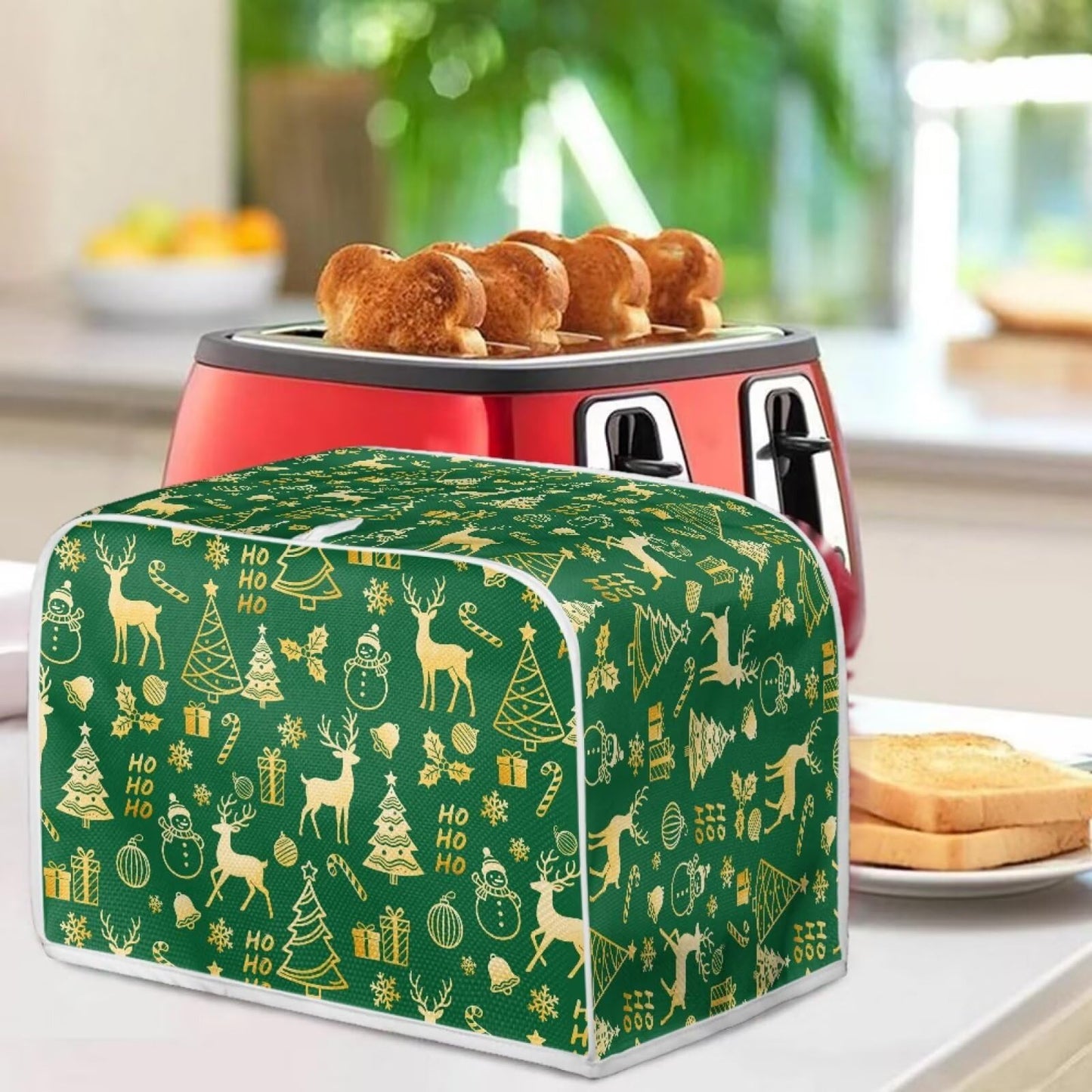 ASQVTIFE Christmas Toaster Covers 4 Slice Wide Slot for Home Christmas Kitchen Decor Green Toaster Oven Covers for Kitchen Counter Kitchen Bakeware Protector Foldable Accessories