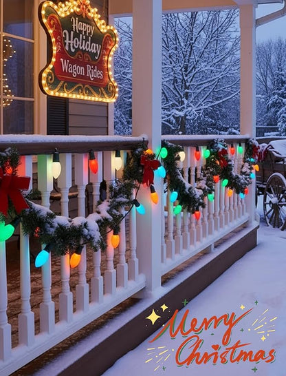 C9 Christmas Lights Outdoor, 25FT 25 LED C9 Multicolor String Lights, Steady Glow & Shatterproof, IP44 Waterproof, UL Listed, Connectable Christmas Tree Lights for Indoor/Outside Roofline & Patio