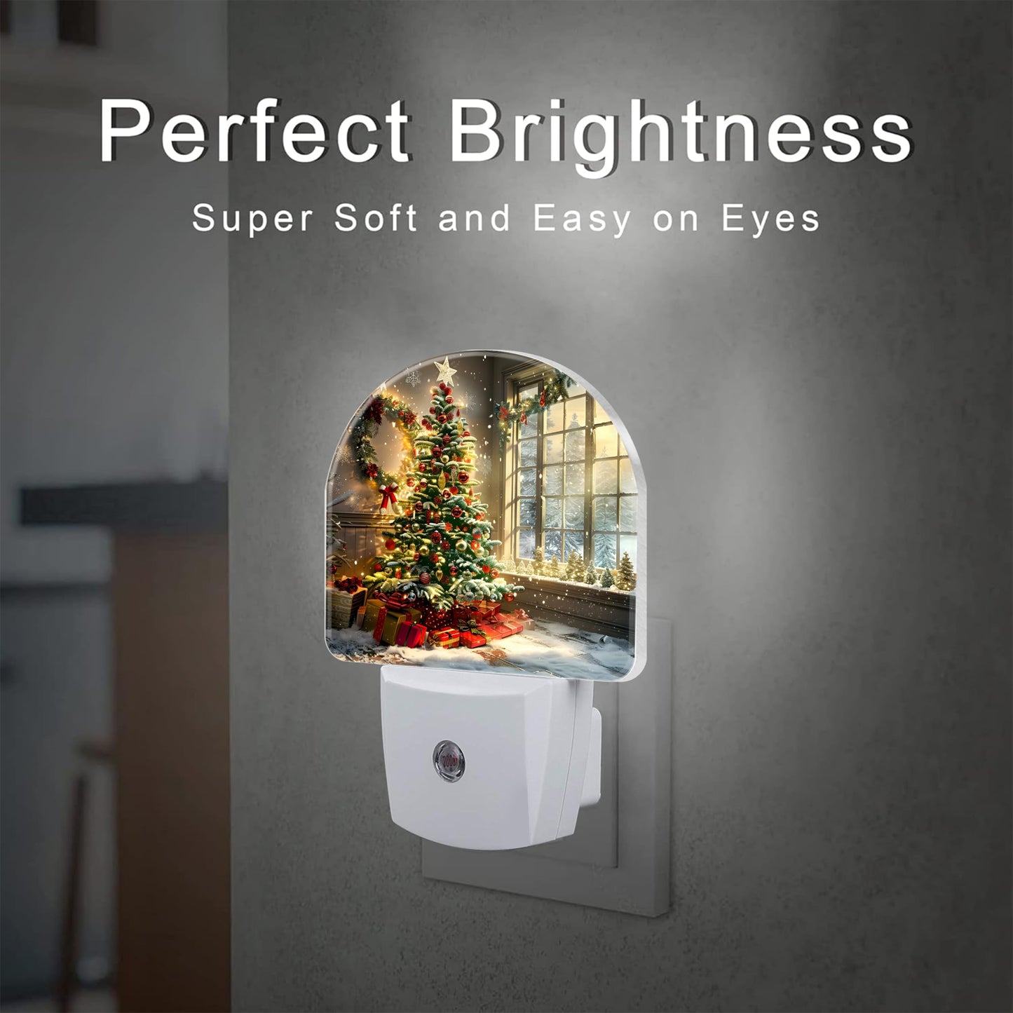 sndheke Christma Room Full of Gifts Night Light, Christmas Tree with Red and Gold Ornaments Dusk to Dawn Plug in, 0.5w Energy Saving Sleep Friendly NightLight for Kids Boys Girls Home Decor