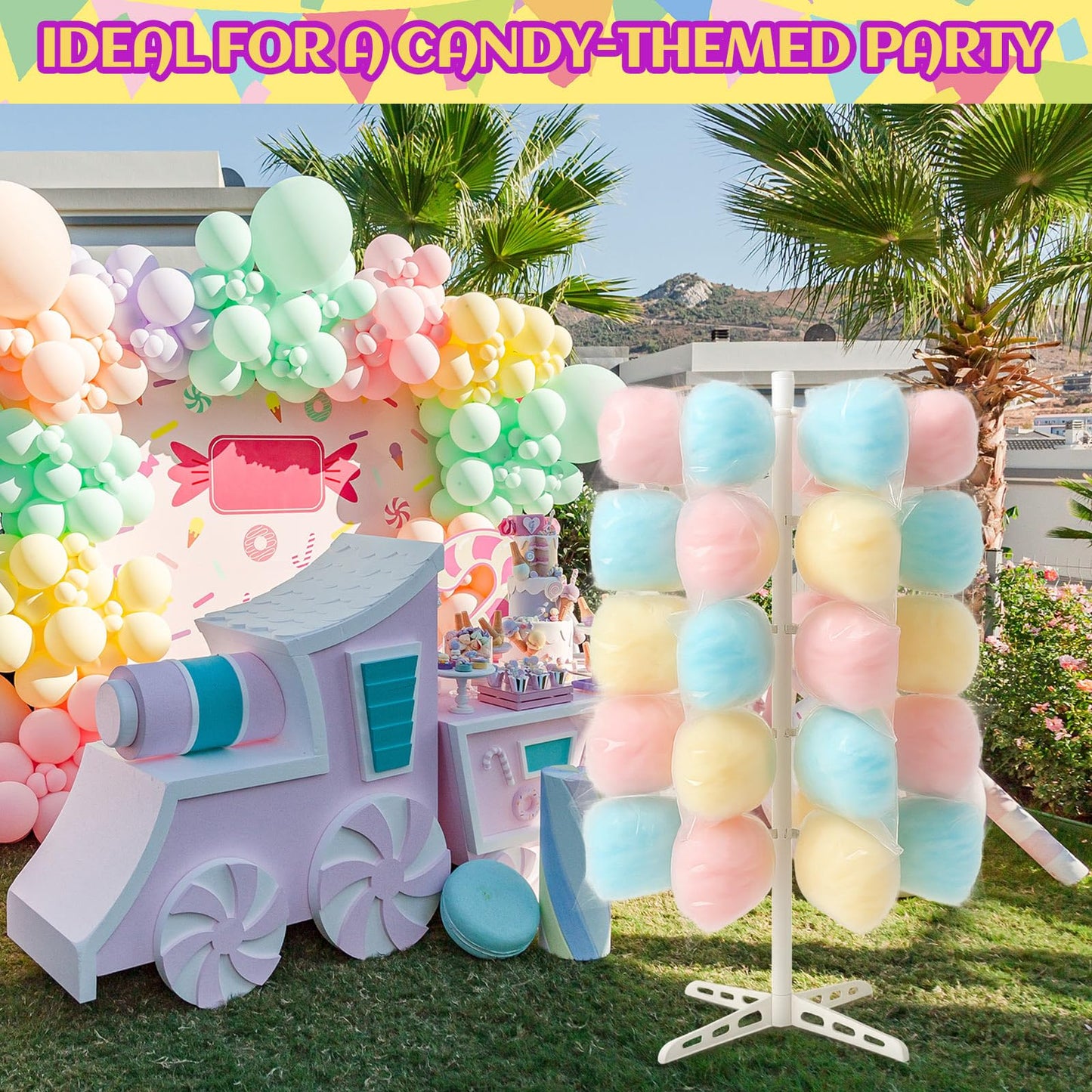 Novabright 1 Pack Plastic Cotton Candy Stand 5.25 ft Tall Cake Pop Stand with 48 Holes Adjustable Cotton Candy Floor Display for Christmas Wedding Birthday Baby Shower Party Anniversaries