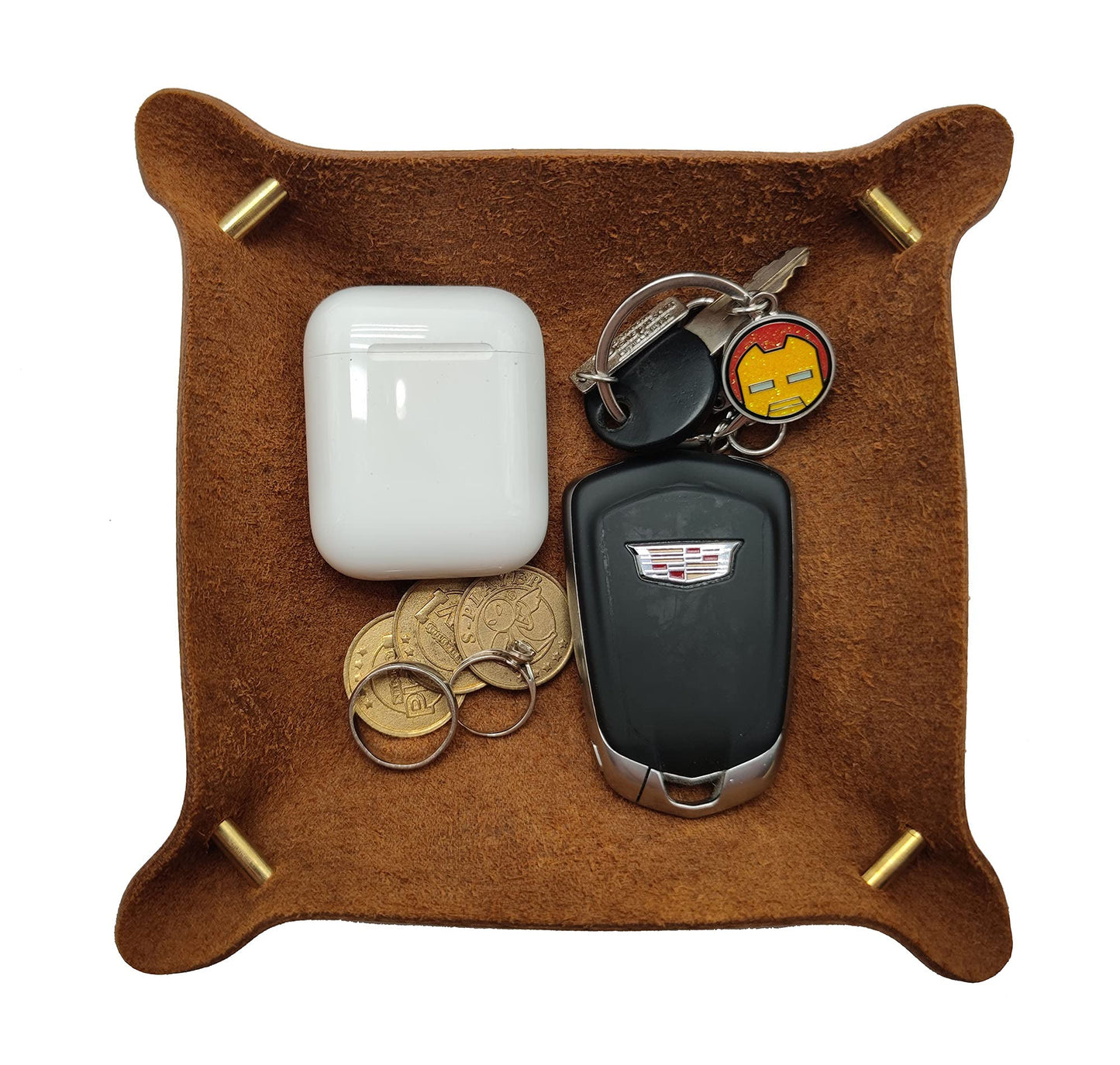 WOBACWVO Leather Valet Tray Entryway Catchcall Tray Nightstand Organizer Storage for Wallets Watches Keys Holder Dish Bowl Coins Office Desk Accessory (Cinnamon-Crazy Horse Leather).