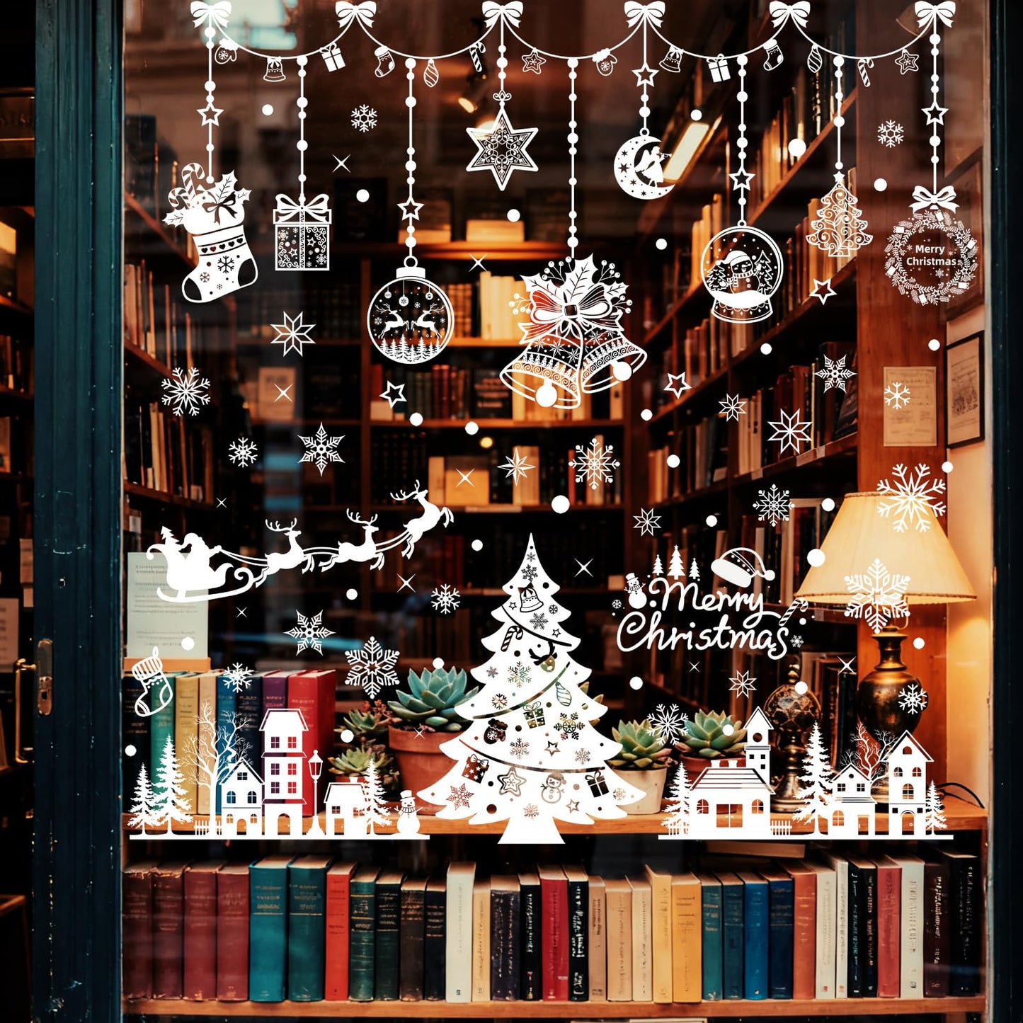 Christmas Window Clings, White Snowflake Tree Pattern PVC Static Decals Indoor Glass Decorations, 9 Sheets, 133 Pcs Xmas Window Clings Decals