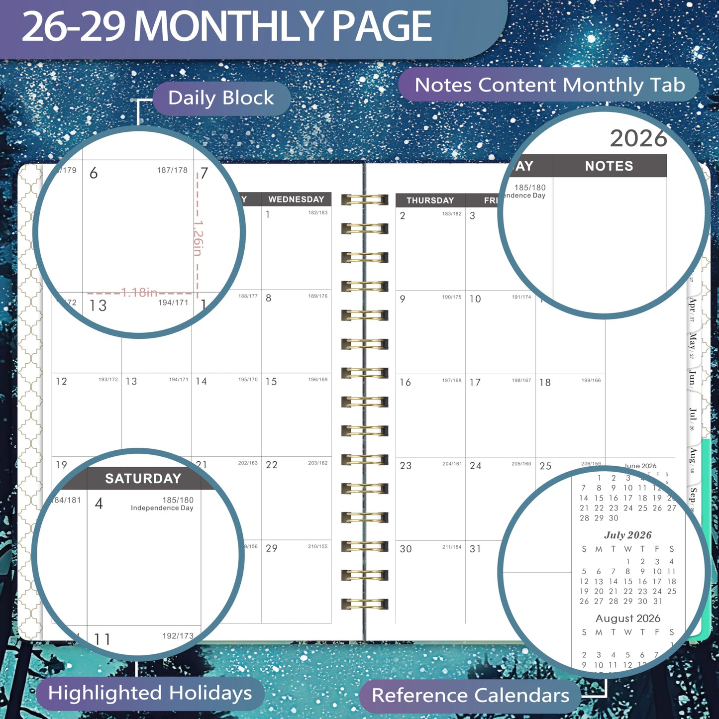2026-2029 Monthly Planner - Monthly Planner 2026-2029 from July 2026 - June 2029, 3 Year Planner with Tabs and Pocket, 8.5" x 6.4"