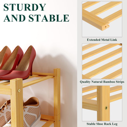 Smiry Bamboo Shoe Rack for Closet, 3 Tier Wooden Stackable Shoe Organizer, Free Standing Shoes Storage Shelf for Entryway, Front Door Entrance, Natural