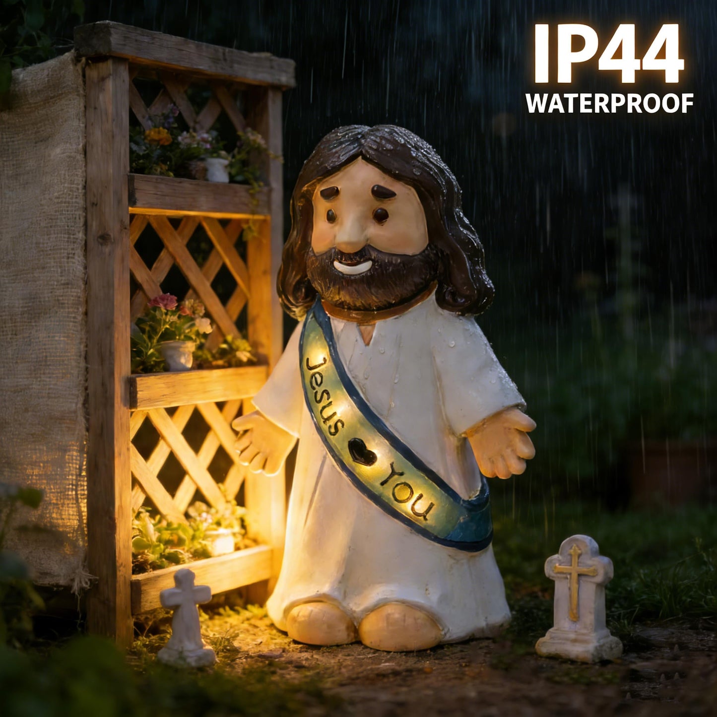 LIULO TOOL Jesus Love You Solar Lighted Figurine, 10.4 Inch Resin Religious Christian Statue, Glowing Christian Gifts for Indoor Home and Outdoor Garden Decorations, Gift for Mom Grandma