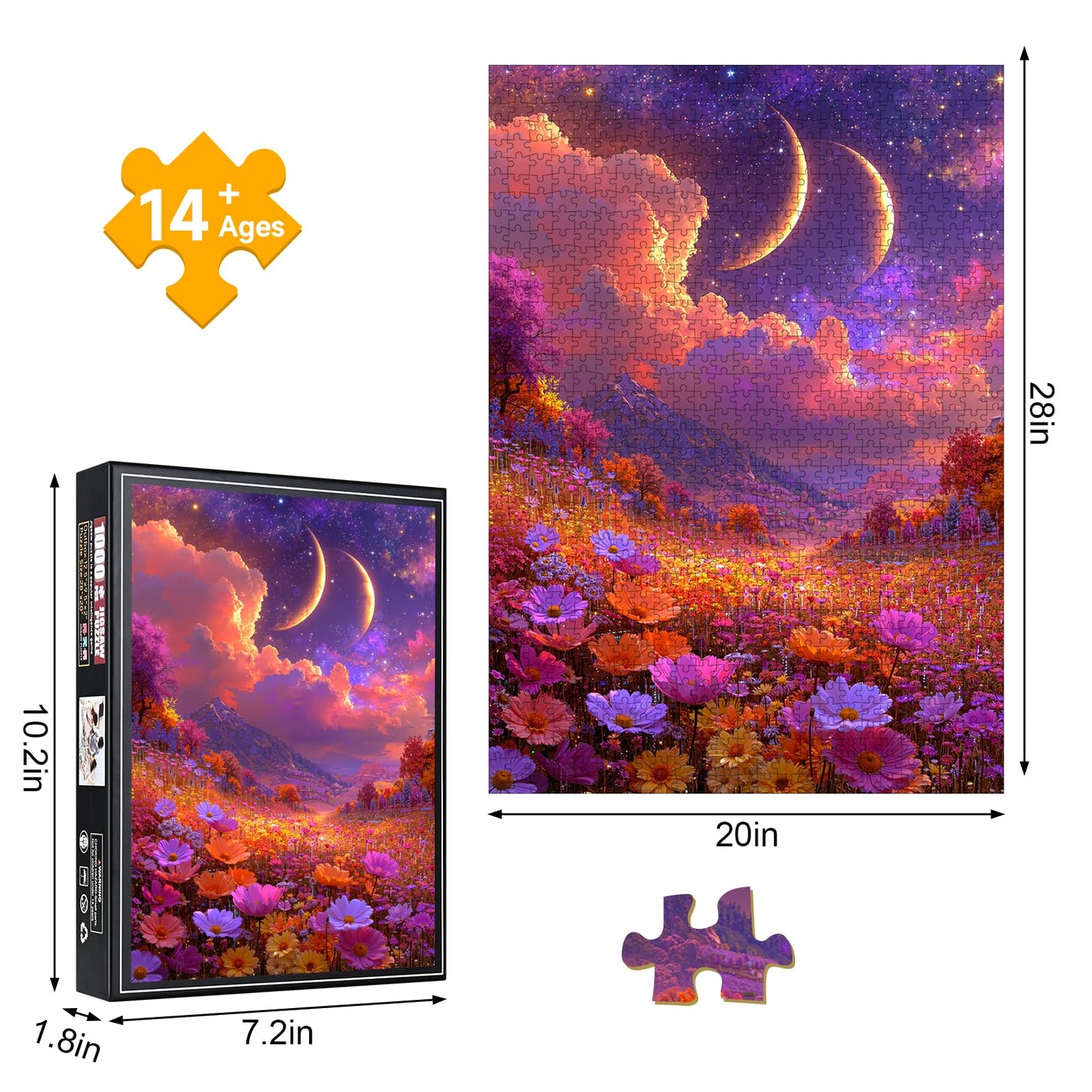 1000 Piece Jigsaw Puzzle, Dreamy Twin Crescent Moon Starry Sky