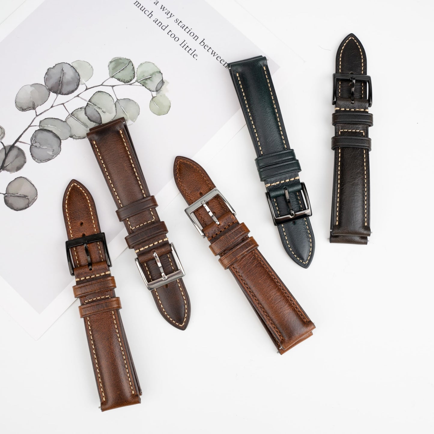 Gomvadr Quick Release Leather Watch Bands 14mm 16mm 18mm 19mm 20mm 21mm 22mm 24mm ,Vintage Oil Wax-Tanned Leather Watch Straps Men's Watch Band Replacement Watch Strap for Men Women,Tan with Contrast Stitch/Blk Buckle, 18mm
