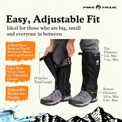 Pike Trail Adjustable Leg Gaiters - Waterproof & Lightweight Leg Guards for Hiking, Trekking | Unisex, 1 Pair