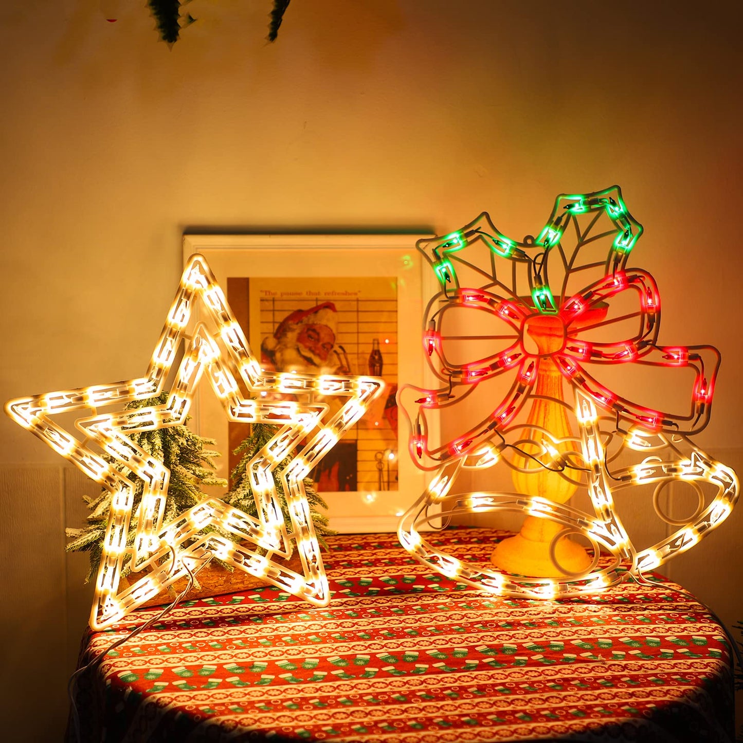 Xmasnova 2 Pack Christmas Window Lighted Decorations,Christmas Window Silhouette Lights,Double Side Sign Lamp Decoration for Holiday Indoor Wall Door Glass Decor,Beel，Star