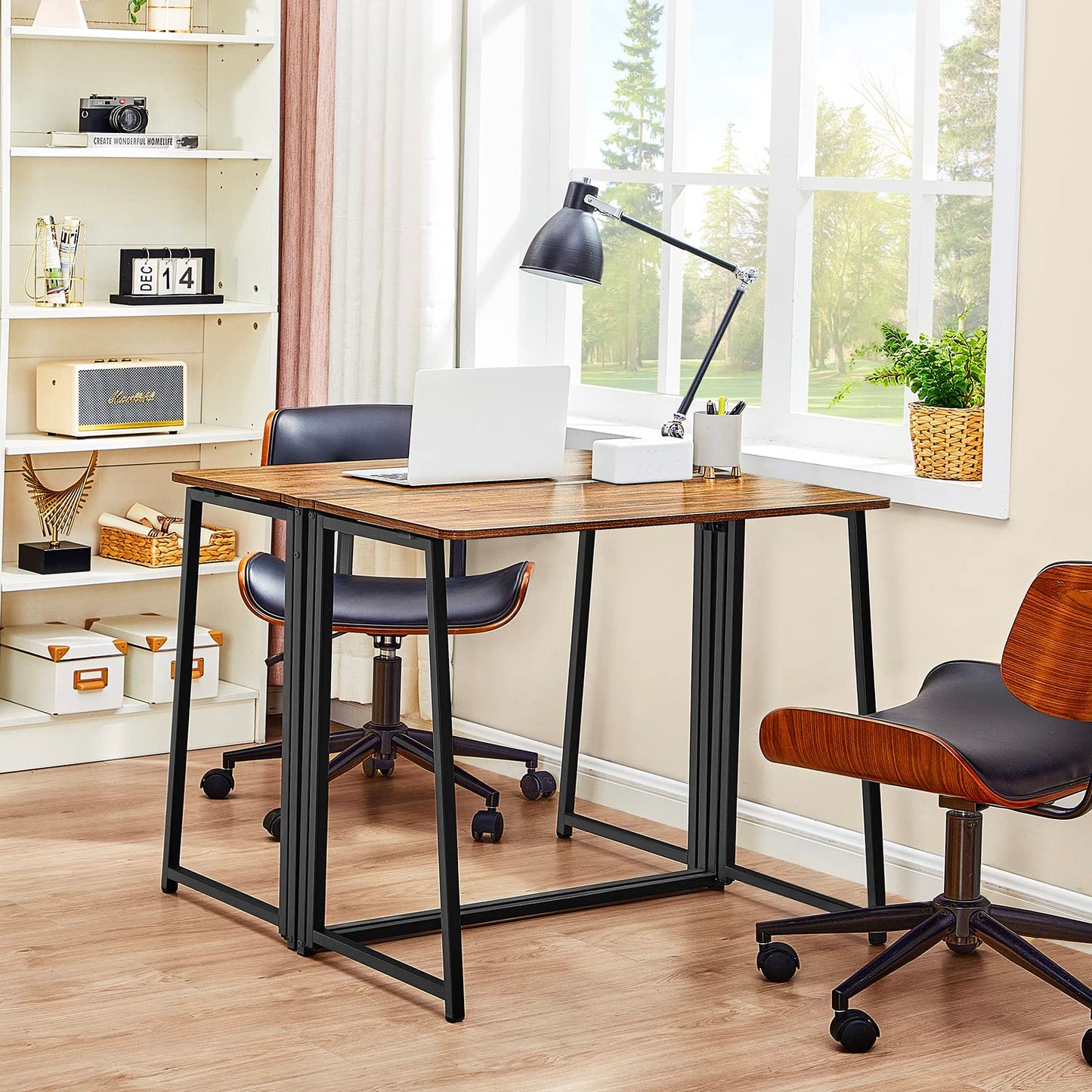 WOHOMO Folding Desk for Small Spaces, 31.5 Inch Foldable Computer Desks, Small Desk for Home Office, Study, Bedroom, Space Saving Writing Work Computer Table, Easy to Fold, Rustic Walnut