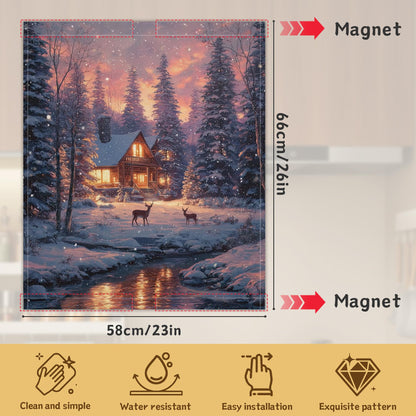 Christmas Scene Snowflakes Magnetic Dishwasher Cover for Kitchen Decor, Reusable Appliance Front Panel, Refrigerator Magnet Cover, 23 x 26 in