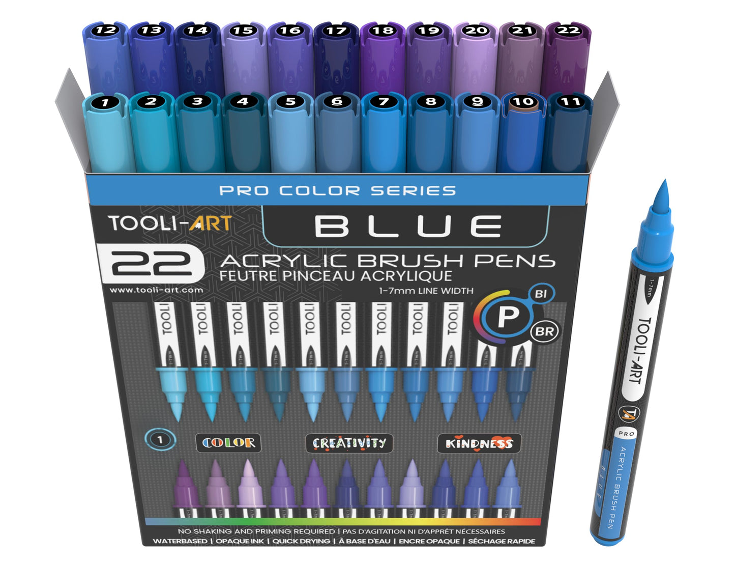 TOOLI-ART 22 Flexible Brush Tip Acrylic Paint Pens Markers Set 1-7mm Line for Rock Painting, Glass, Mugs, Wood, Metal, Canvas, Plastic. Non Toxic Waterbased Quick Drying Assorted Skin