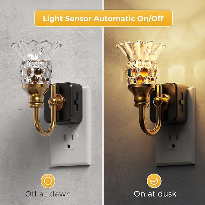 L LOHAS LED Night Lights Plug into Wall, 2 Pack 3000K Soft White LED Floral Night Light with Auto Sensor, 0-100lm Adjustable Brightness Plug in Nightlight, for Hallway Bedroom Stairway Gift