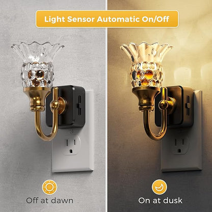 L LOHAS LED Night Lights Plug into Wall, 2 Pack 3000K Soft White LED Floral Night Light with Auto Sensor, 0-100lm Adjustable Brightness Plug in Nightlight, for Hallway Bedroom Stairway Gift