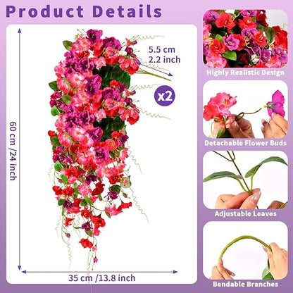 Artificial Flowers for Outdoors 2 Pack Fake Hanging Plants with Faux Hibiscus Flowers Summer Fall Decor UV Resistant Silk Leaves for Indoor Outdoor Front Door Porch Patio Planter Decor