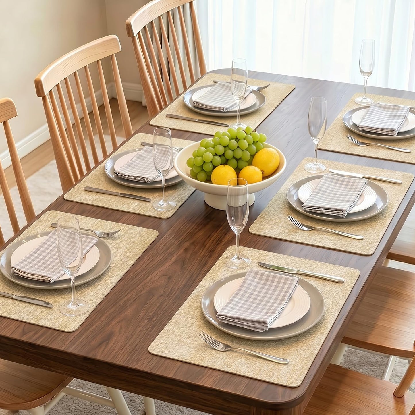 Newise Leather Placemats Set of 6-18 x12 inch, Washable Heat Resistant Place Mats for Patry Kitchen Dinner, Beige