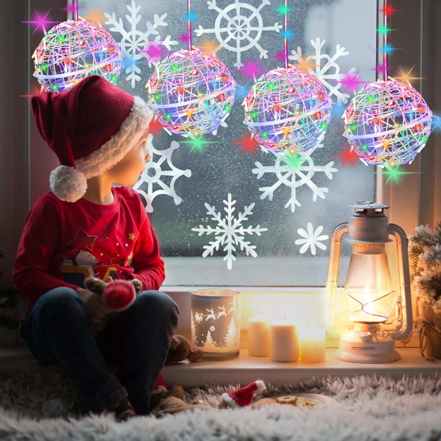 Outdoor Christmas Balls Lights Tree Lights Waterproof, 4 Pack 7.87" LED Hanging Globe Sphere Lights with 8 Lighting Modes Memory Timer Plug for Party Wedding Xmas Porch Patio Garden Yard Decorations