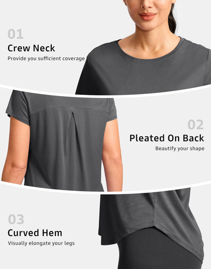 G Gradual Women's Workout Tops Short Sleeve Lightweight Athletic Yoga Running Shirts Loose Fit Quick Dry Gym T-Shirts(Heather Dark Grey,L)