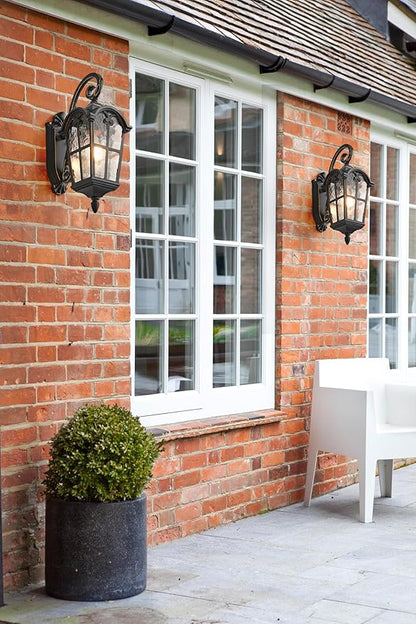 Dusk to Dawn Outdoor Wall Lights 17.1" H Exterior Lighting Fixtures Black Porch Light Waterproof Roman Wall Lantern with Water Ripple Glass for House Garage Patio